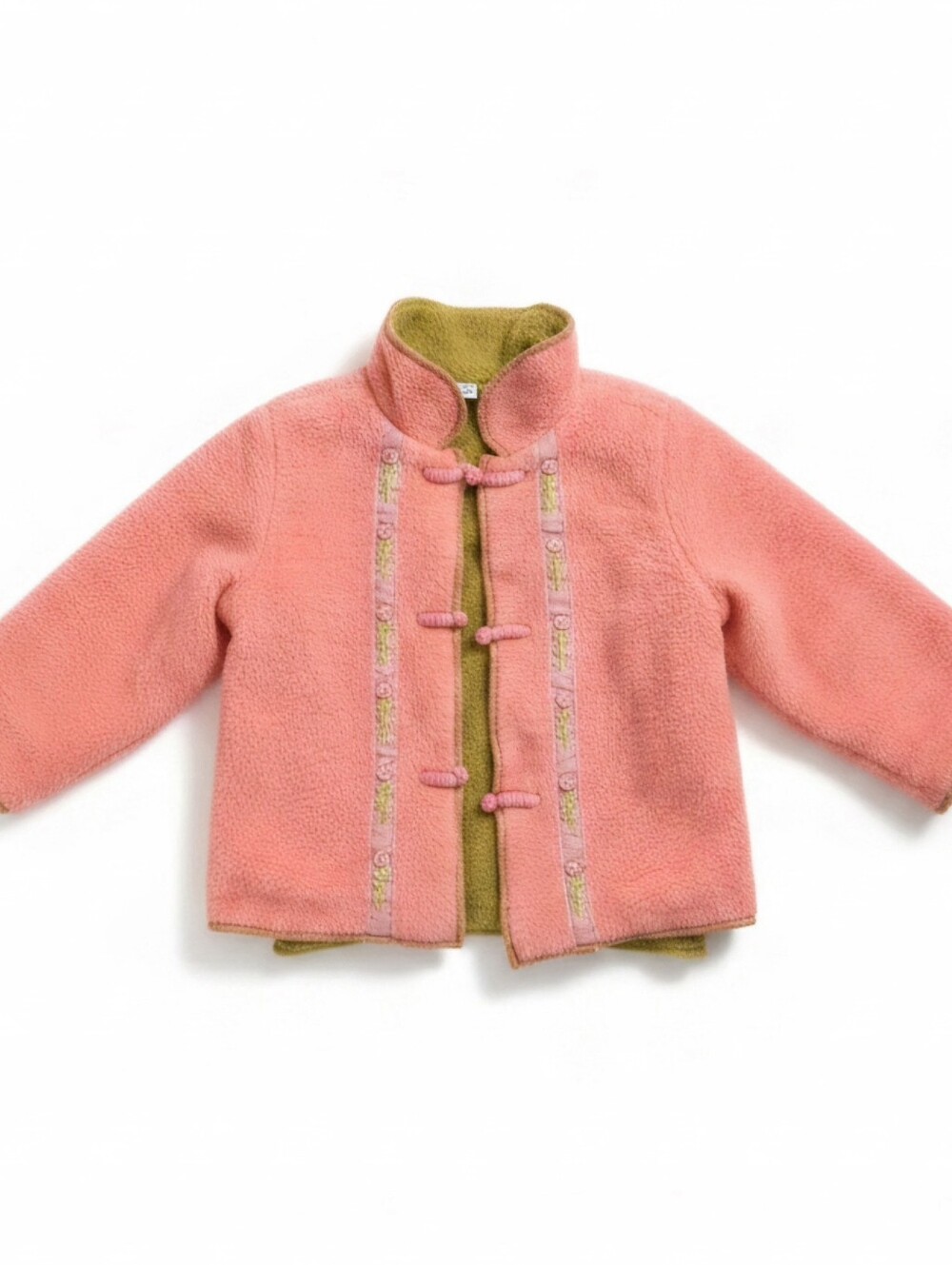 Vintage Baby Ur It Fleece Jacket 18M Pink Green Toggle Button Mandarin Coat
